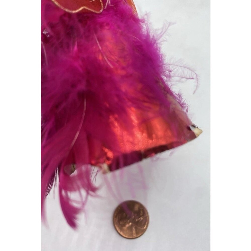 Vintage Feather Angel Hot Pink Christmas Holiday 5 " Cardboard Violin Kitsch MCM - Picture 16 of 16